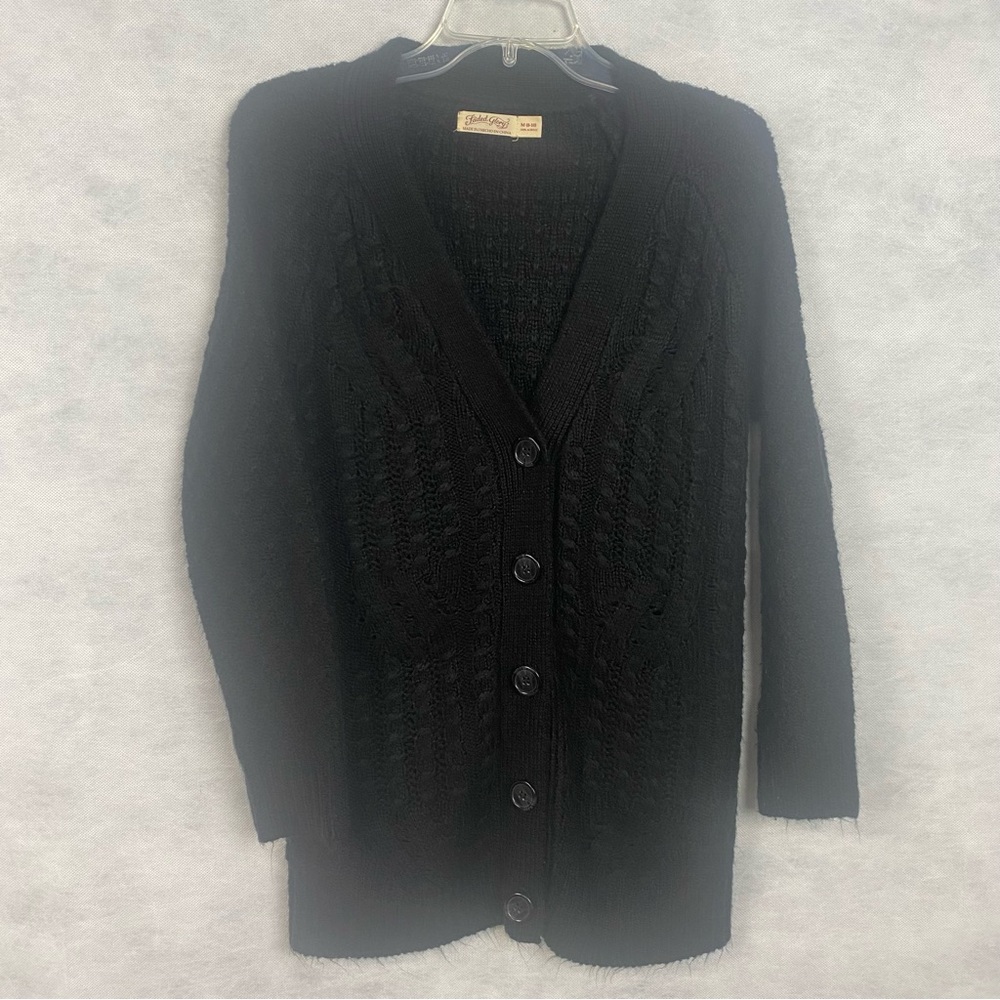Faded Glory Sweater Womens Medium Cardigan Black Cable Knit Button Up